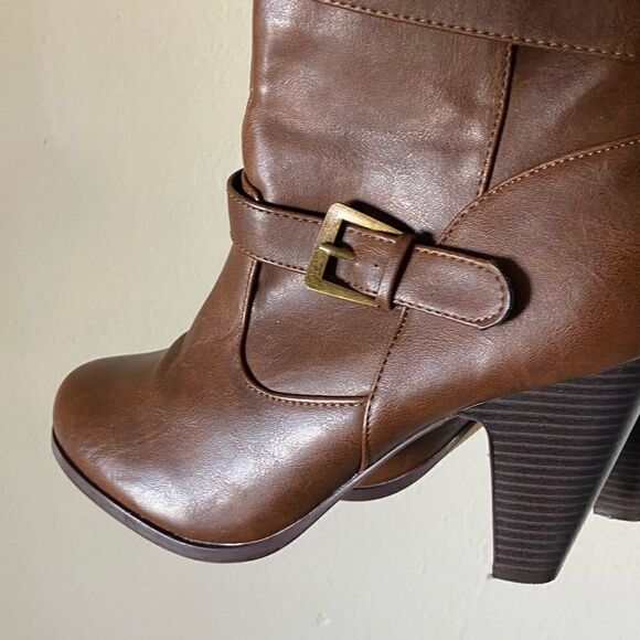 JustFab Eartha Corset Heeled Brown Boots Size 10 - Picture 3 of 11